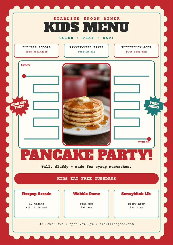 Starlite Spoon kids menu placemat template