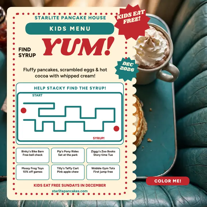 Starlite kids menu placemat post template