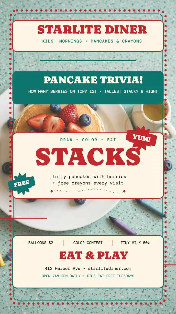 Starlite Diner kids pancake story template