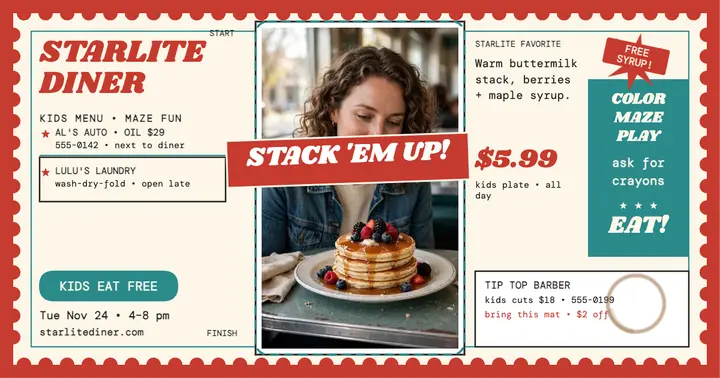 Starlite Diner pancake placemat post template