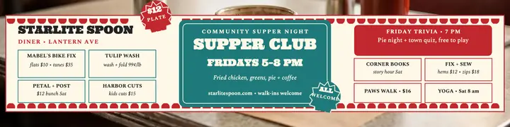 Starlite Spoon supper club placemat banner template