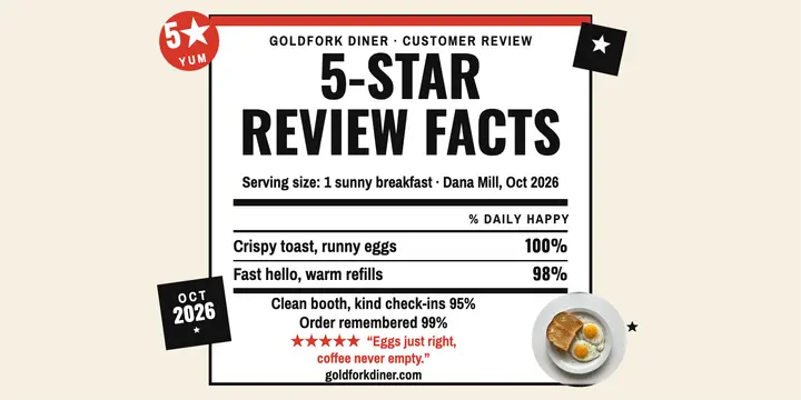 Goldfork Diner 5-star review facts post: diner review post template