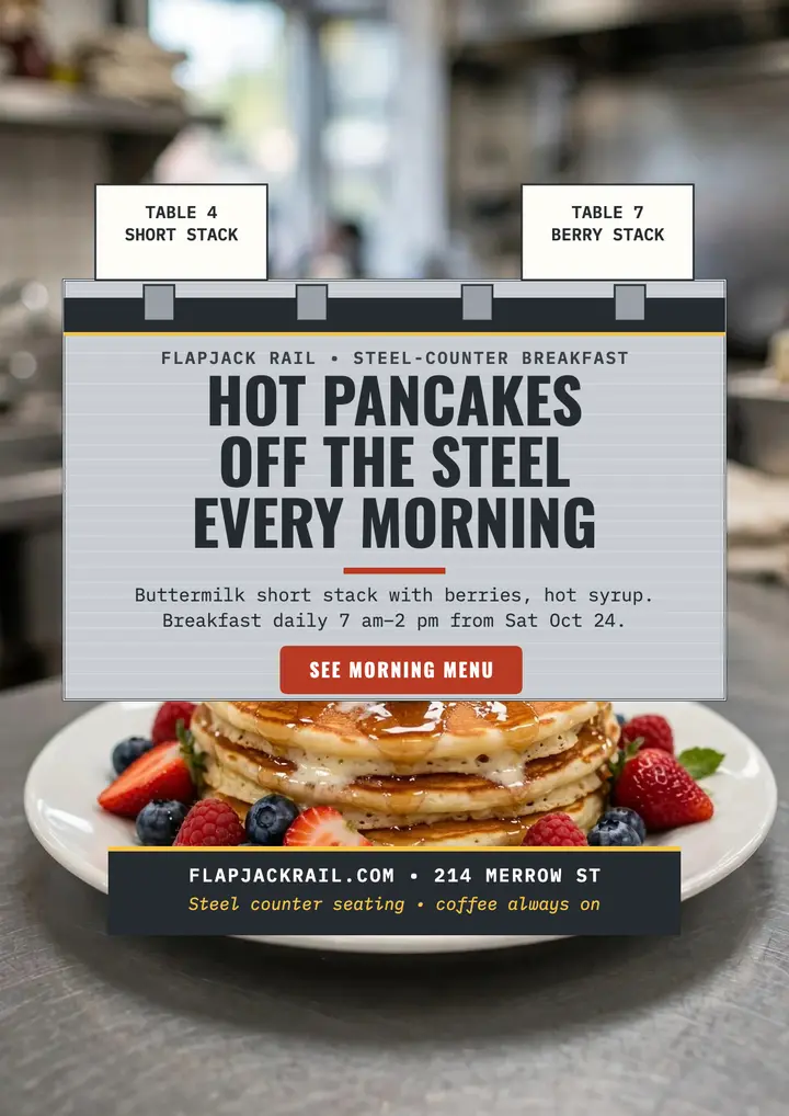 Flapjack Rail steel counter pancake flyer template
