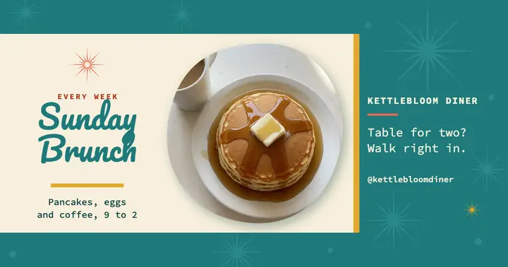 Kettlebloom Diner Sunday brunch post, mid-century template