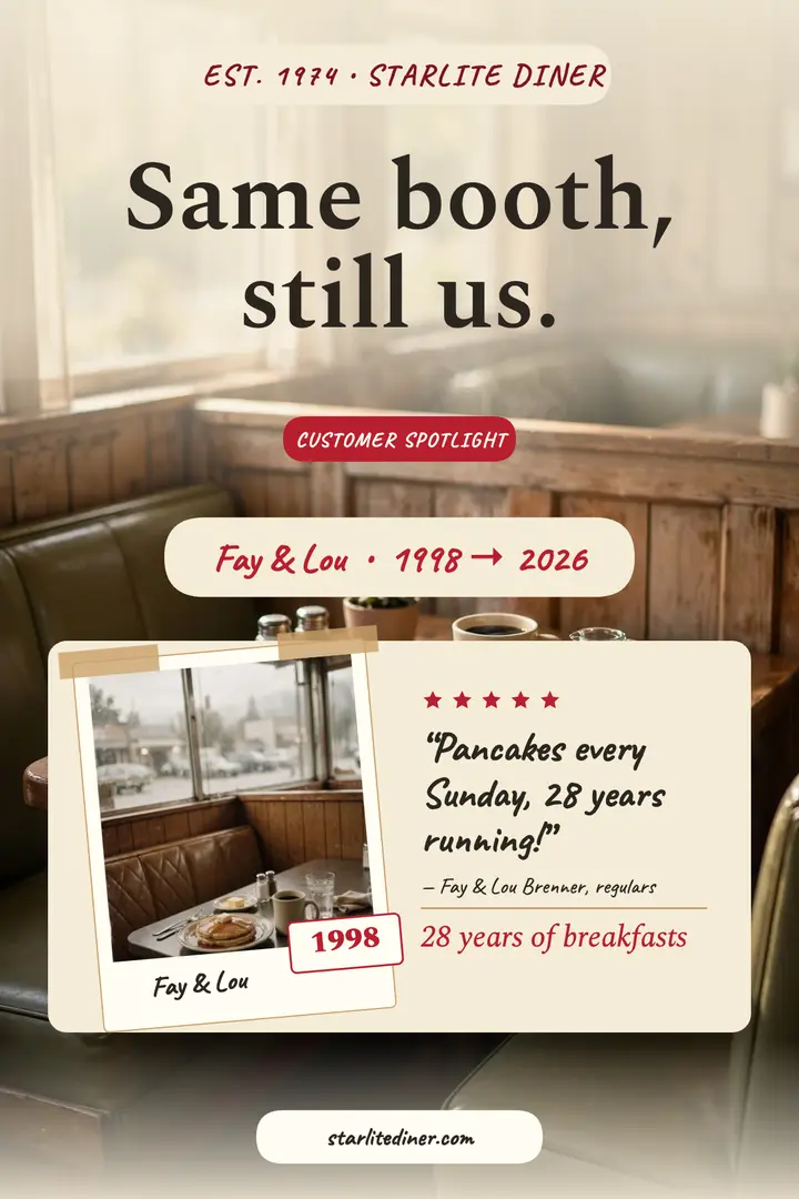 Starlite Diner then and now tribute: diner customer spotlight poster template