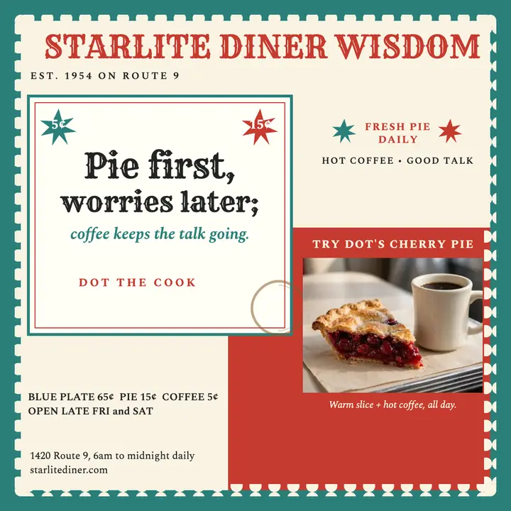 Starlite Diner wisdom quote placemat template