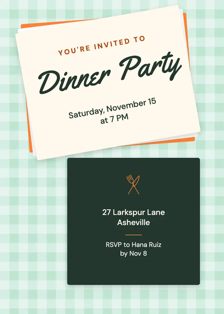 Mint and tangerine dinner party invitation template