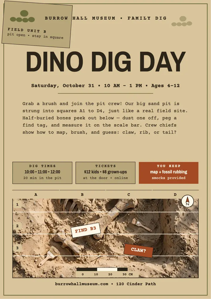 Burrow Hall Dino Dig Day flyer template