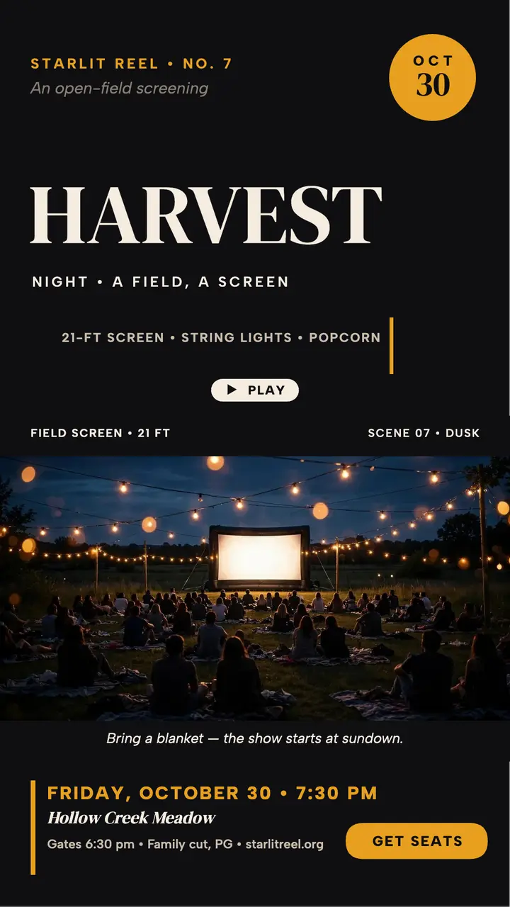 Starlit Reel harvest film night story: harvest film night story template