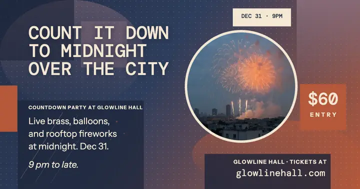 Glowline Hall New Year countdown party post template
