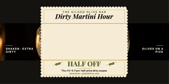 Gilded Olive dirty martini hour post template