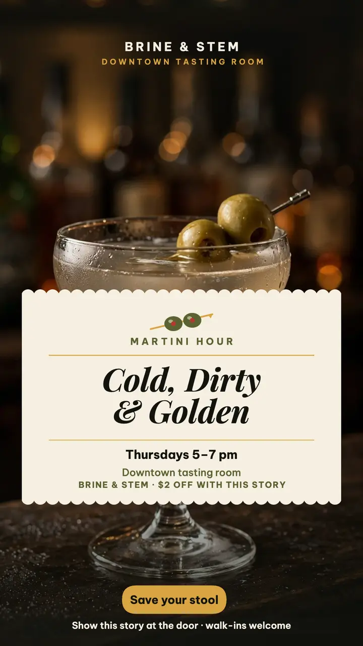 Brine and Stem dirty martini hour story template