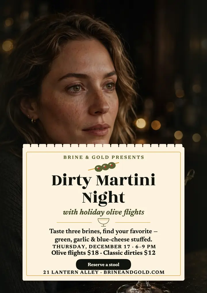 Brine and Gold dirty martini night flyer template
