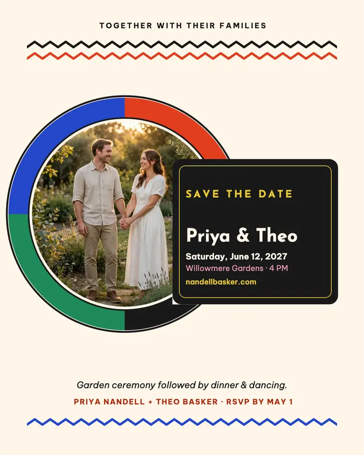 Priya and Theo disc wedding invitation template