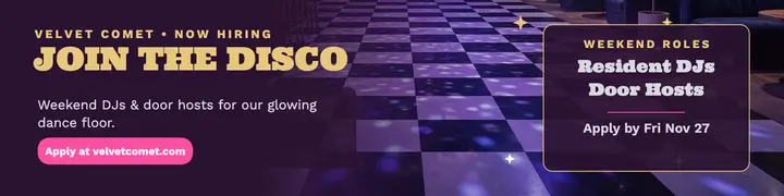 Velvet Comet disco hiring banner template