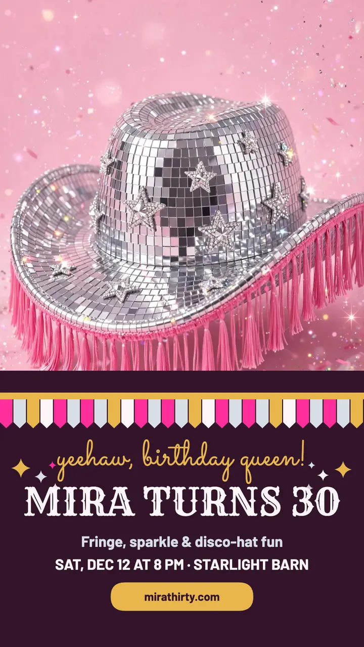 Mira disco cowgirl 30th birthday story template