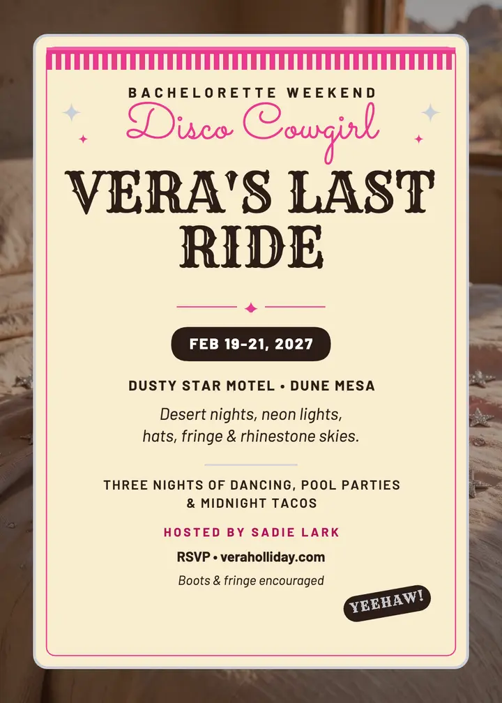 Vera's disco cowgirl bachelorette invitation template