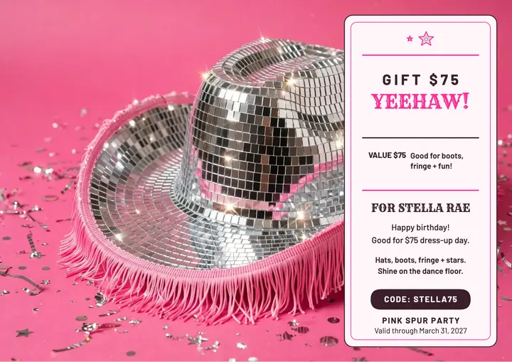 Pink Spur disco birthday gift certificate template