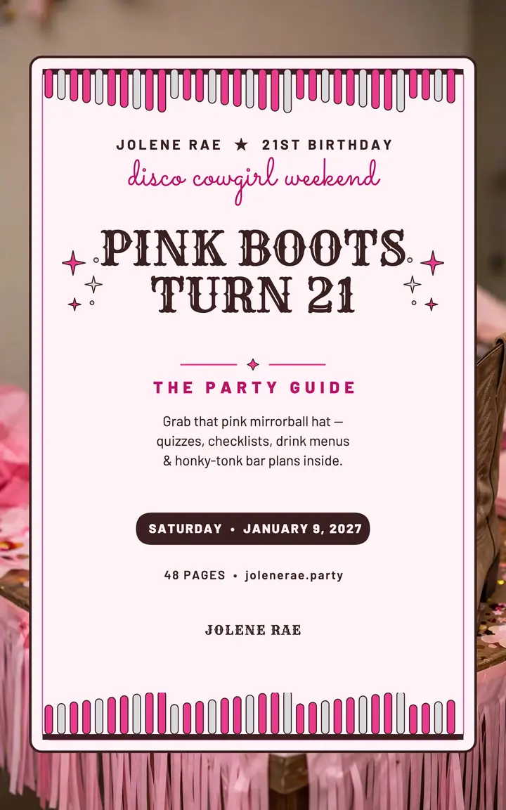 Pink Boots disco cowgirl 21st guide template