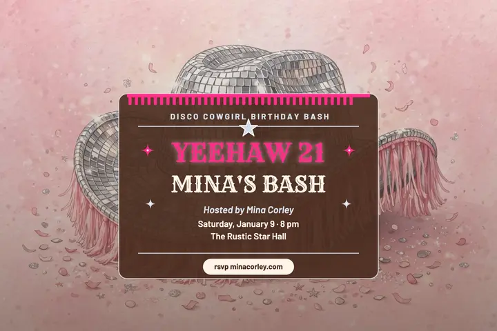 Mina's disco cowgirl 21st postcard template