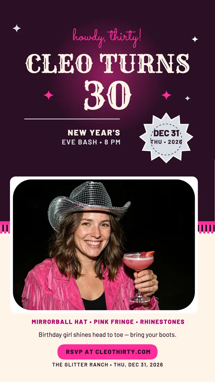 Cleo disco cowgirl birthday story template
