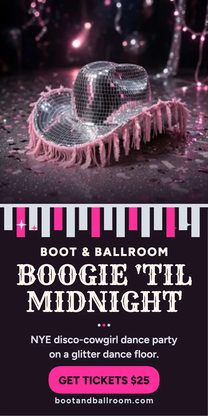 Boot and Ballroom disco cowgirl NYE ad template