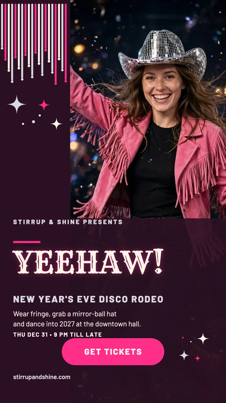 Stirrup and Shine disco New Year story: new year party story template