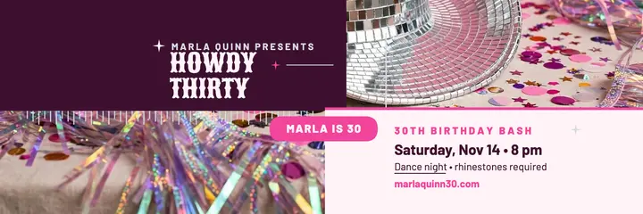Marla Quinn disco cowgirl 30th header template