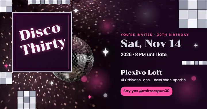 Disco Thirty birthday invitation, mirrorball glam template