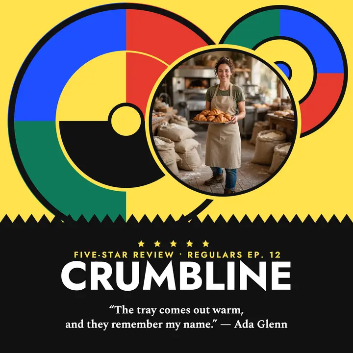 Crumbline five-star bakery review cover: bakery review podcast cover template