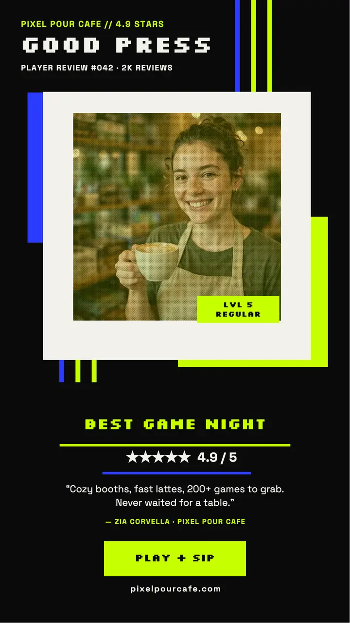 Pixel Pour Cafe dither review story template