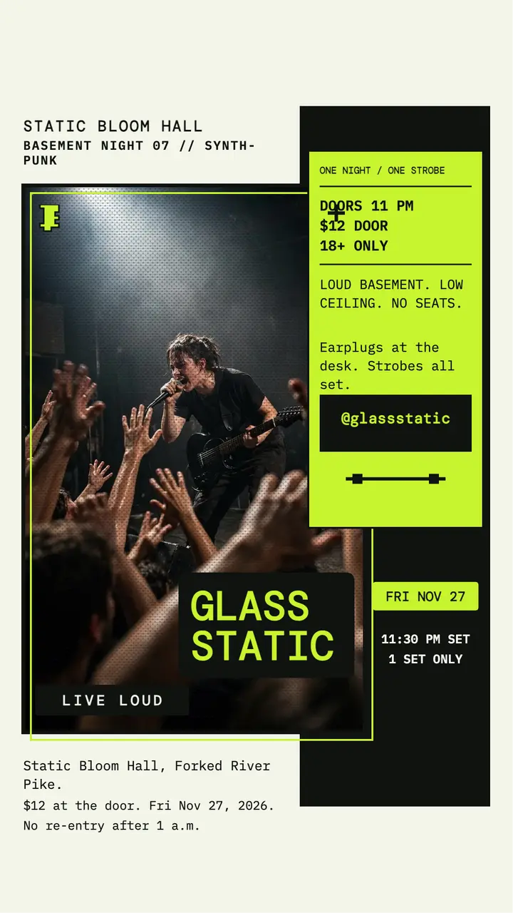 Glass Static basement gig story: punk gig story template