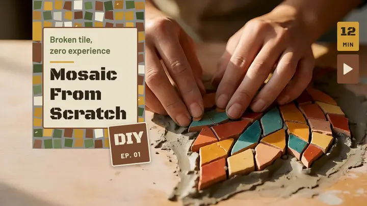 DIY mosaic tutorial thumbnail, tessera tiles template
