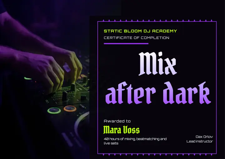 DJ academy certificate, cyber goth template