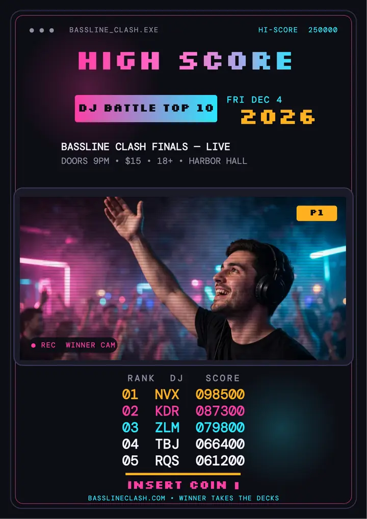 Bassline Clash DJ battle high score flyer template