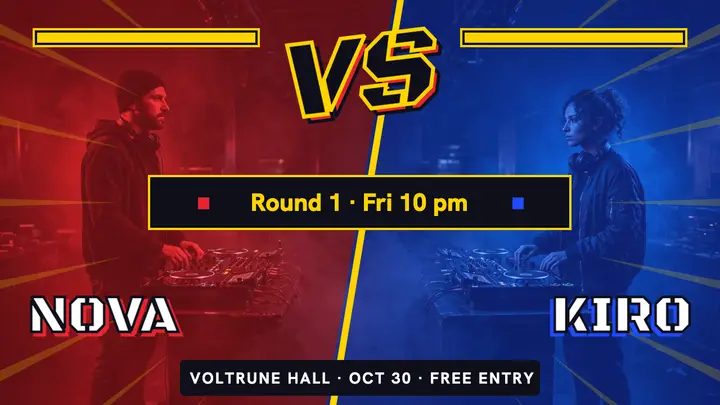 Nova vs Kiro DJ battle night versus screen thumbnail template