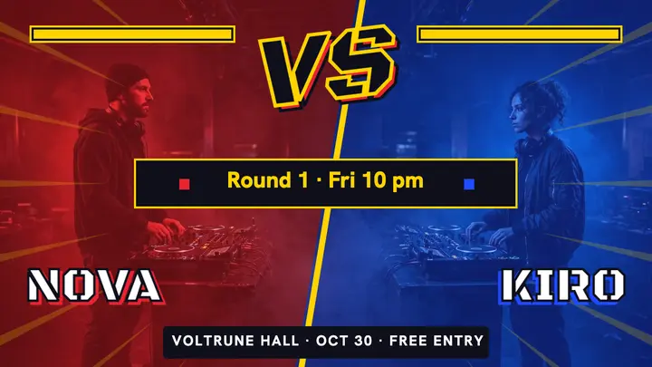 Nova vs Kiro DJ battle night versus screen thumbnail template