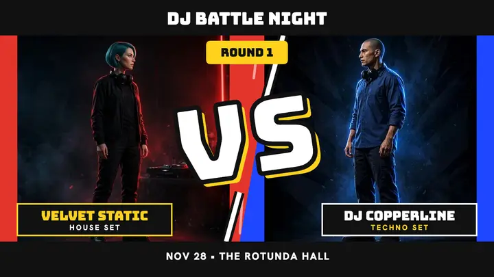 Velvet Static versus DJ Copperline battle night template