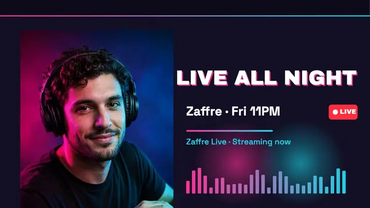 DJ Zaffre live set thumbnail, dual-gel portrait template