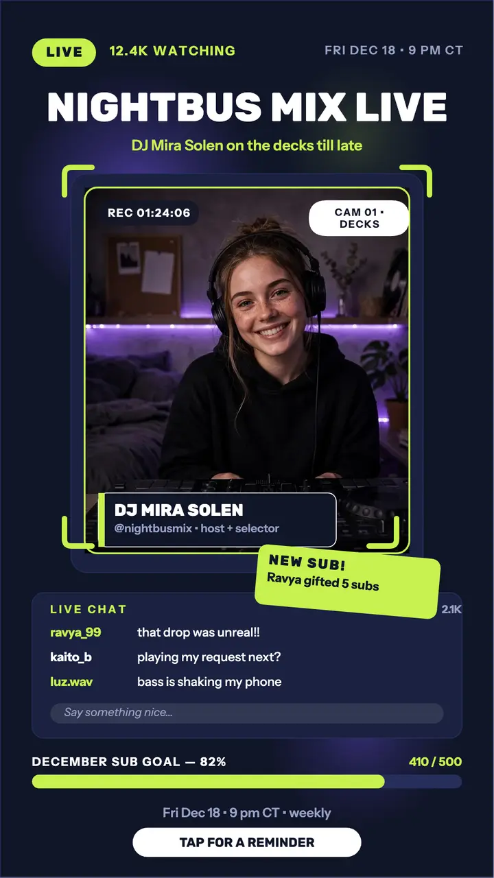 Nightbus Mix DJ livestream HUD story template