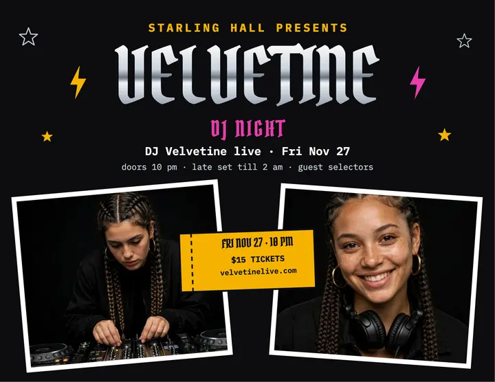 DJ Velvetine bootleg DJ night flyer template