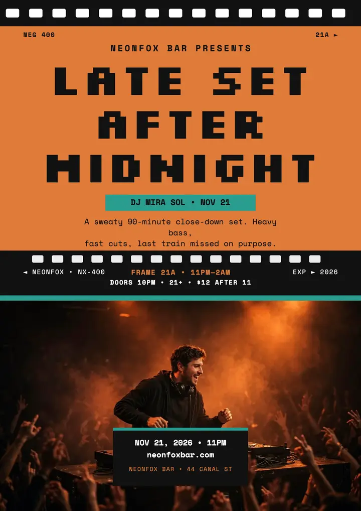 Neonfox late set negative flyer template