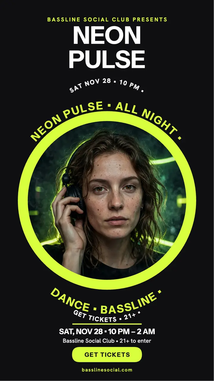 Neon Pulse DJ night orbit rings story template