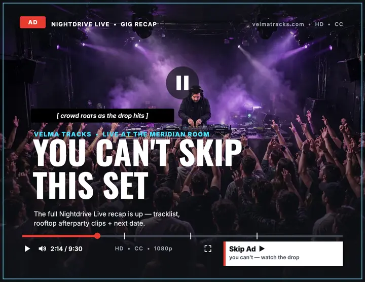 Velma Tracks skip ad gig recap flyer template