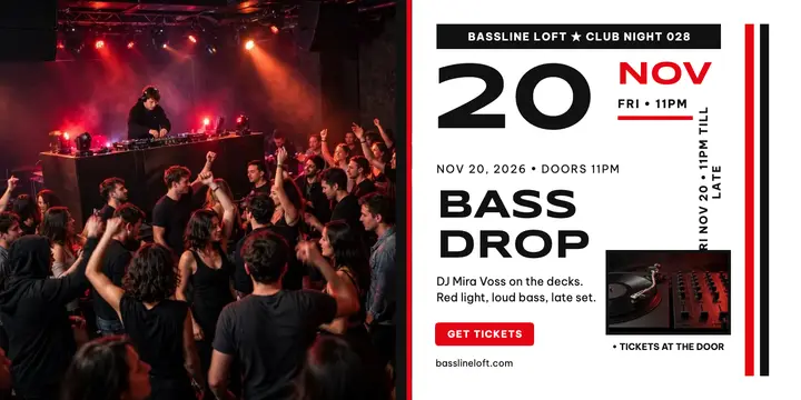 Bassline Loft DJ night style-press post template