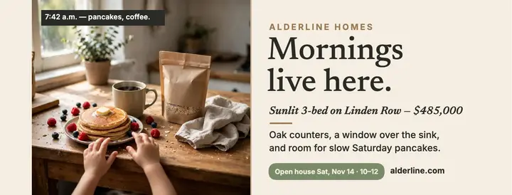 Alderline sunlit kitchen listing cover template