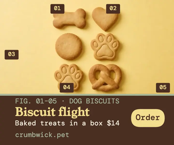 Crumbwick dog biscuit sampler ad template