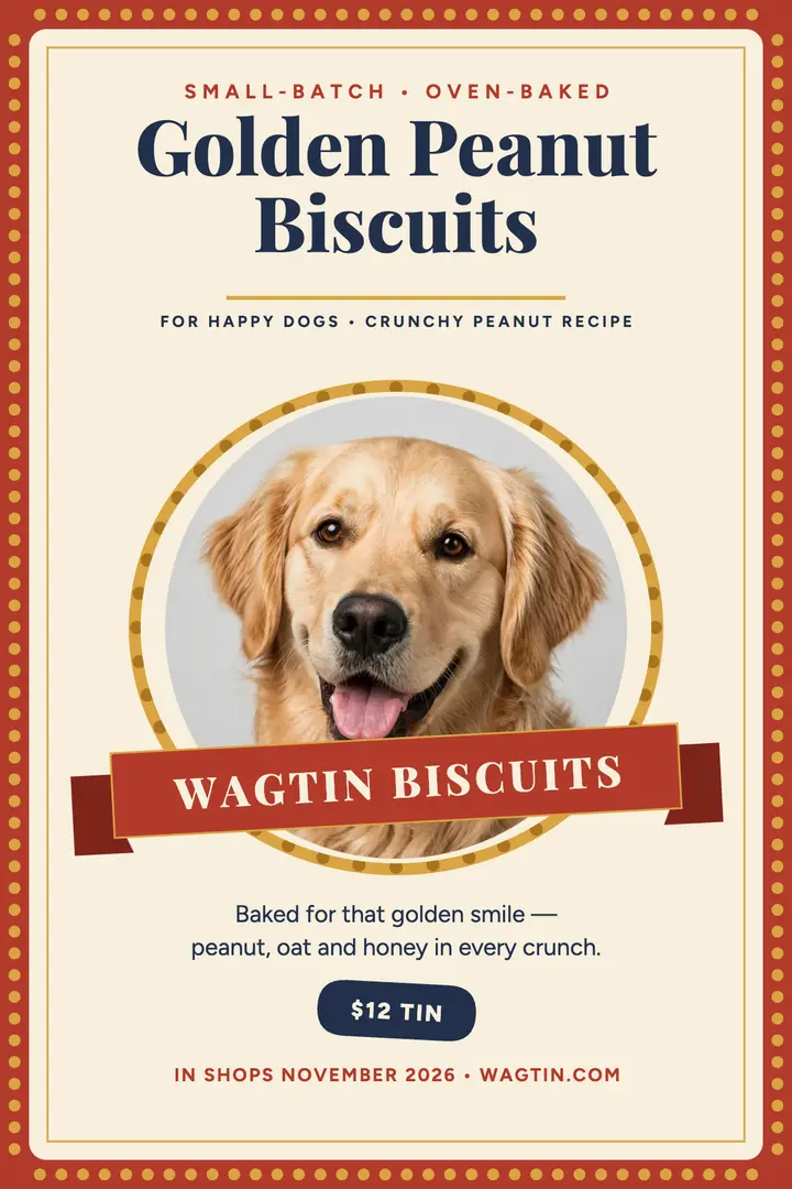 Wagtin golden peanut biscuit tin poster template