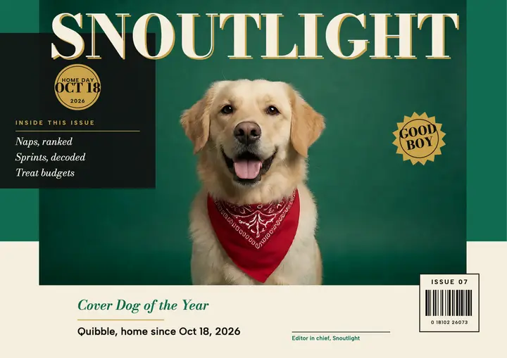 Dog adoption day certificate, magazine cover template