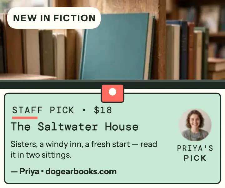 Dog-Ear Books staff pick shelf card ad template